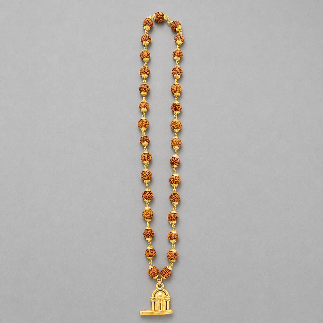 Modern gold Plated Rudraksha Mala With Shiv Ling Pendant