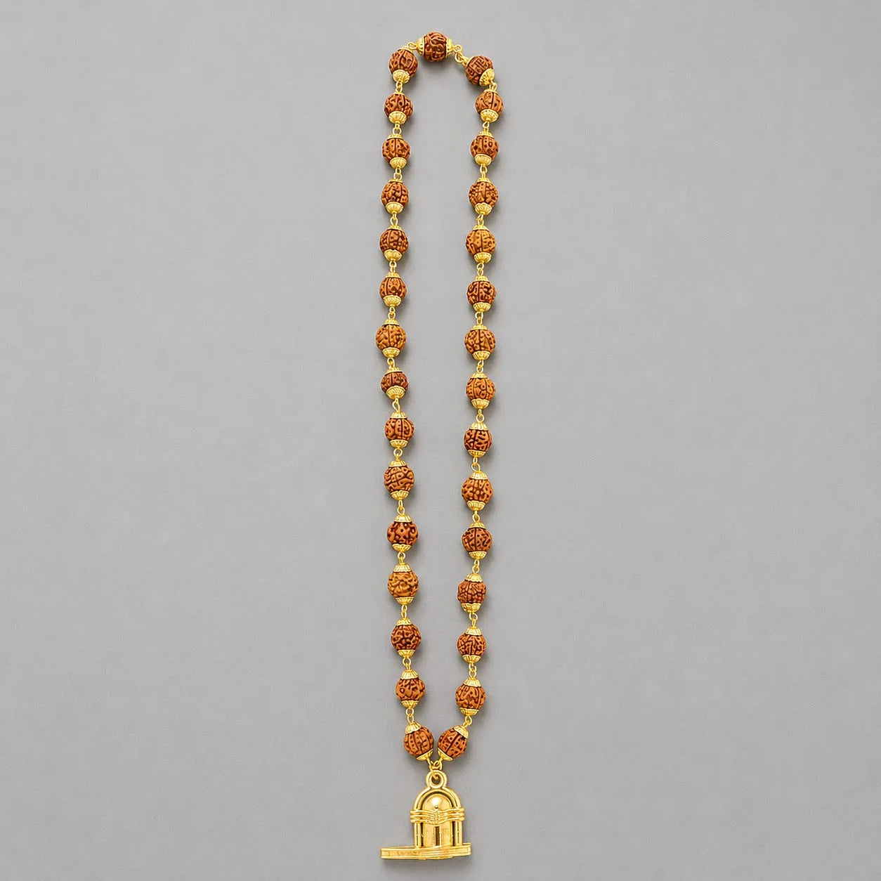 Gold Plated Rudraksha Mala With Shiv Ling Pendant