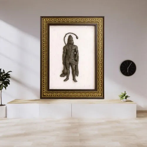 Pyrite Hanuman Ji on Selenite Frame