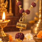 Gold Plated Rudraksha Mala With Shiv Ji Trishool Damroo