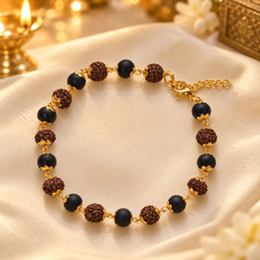Gold Plated Karungali Rudraksha Bracelet | 18 Beads