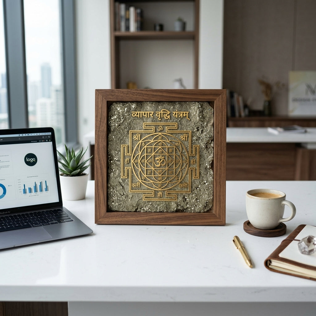 Vyapar Vridhhi Yantra on Raw Pyrite Frame